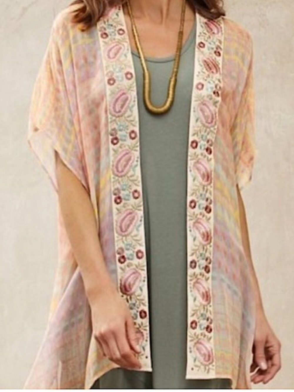 Soft Surroundings Watercolor Embroidered Viscose Kimono cover-up Size S/M